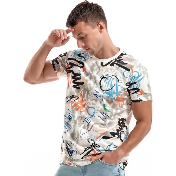 Mens White Hipster Hip Hop Short Sleeve Print T Shirt Casual Summer Tee - Picture 3 of 5